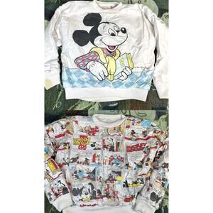 Vintage Rare 80’s Mickey Mouse Reversible AOP Crewneck Sweater Large